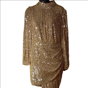 Nine West Sparkling Gold Long Sleeve Dress